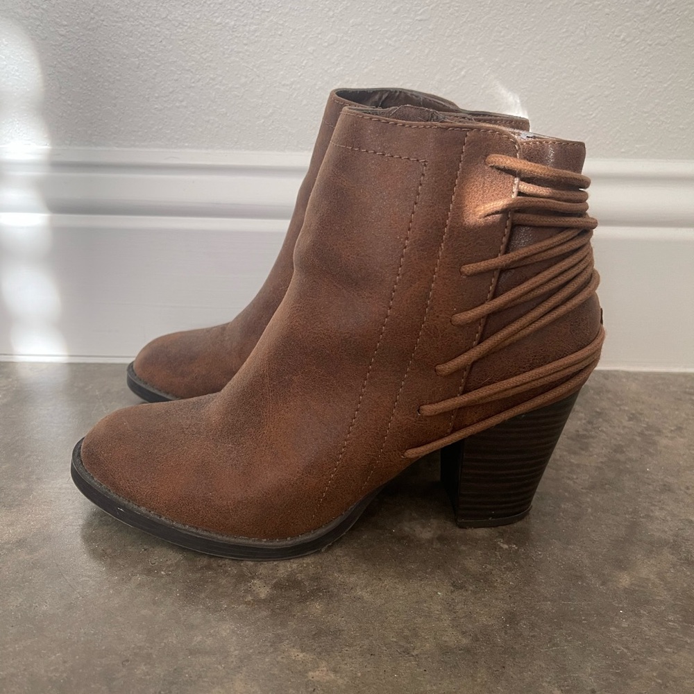 Stylish Brown Ankle Booties with Lace Detail